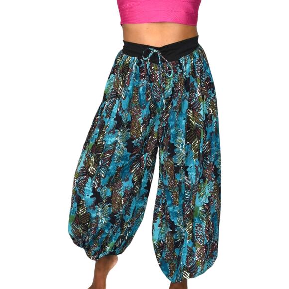 Homemade Genie Pants Blue Print Balloon Pirate Ankle Harem Bohemian Yoga Medium - Picture 10 of 14